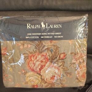 Ralph Lauren Charlotte IV Green Western King Fitted Sheet Vtg